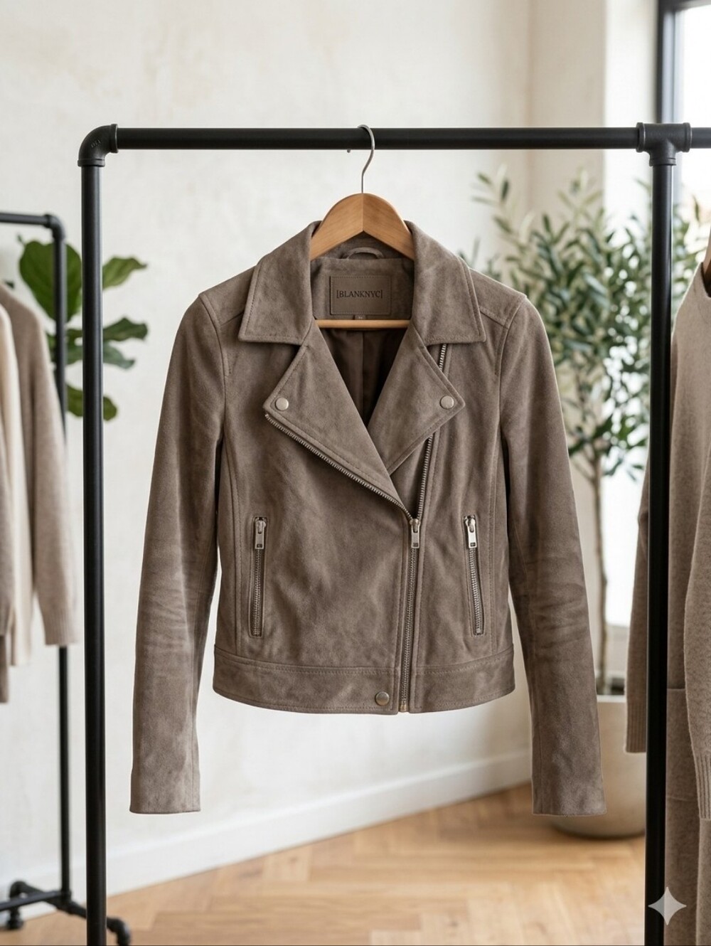 BLANKNYC Genuine Suede Leather Moto Jacket Sand Gray XS EUC